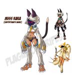  2girls animal_ears blazblue blue_eyes cat_ears fur fusion multiple_girls nadia_fortune plague_of_gripes red_eyes scar skullgirls tail taokaka white_hair 