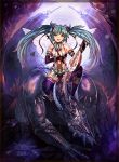  1girl aqua_eyes aqua_hair dragon elbow_gloves garter_straps gloves halo hatsune_miku highres long_hair open_mouth ramudayajirusi revision riding sitting solo thighhighs twintails vocaloid wings 