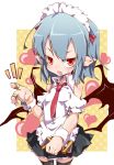  1girl bandages bare_shoulders bat_wings blue_hair blush maid_headdress necktie noya_makoto pointy_ears red_eyes remilia_scarlet short_hair skirt solo thighhighs touhou valentine wings wrist_cuffs 