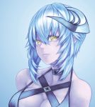  1girl bare_shoulders blue_hair breasts bust choker cleavage face horns large_breasts mstm original payot short_hair solo yellow_eyes 