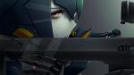 1girl android character_request gun helmet highres kawanakajima phantasy_star phantasy_star_online_2 red_eyes rifle scope short_hair solo weapon 