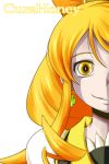  1girl blonde_hair character_name cure_honey earrings happinesscharge_precure! highres jewelry long_hair magical_girl nishi_koutarou oomori_yuuko out_of_frame payot precure smile solo white_background yellow_eyes 
