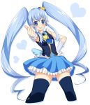  1girl black_legwear blue_eyes blue_hair blue_skirt brooch crown cure_princess grin hand_on_hip happinesscharge_precure! hinama_amu jewelry long_hair magical_girl mini_crown necktie precure shirayuki_hime skirt smile solo thighhighs thumbs_up twintails white_background wrist_cuffs 