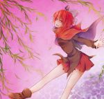  1girl bow cape disembodied_head hair_bow leaf long_sleeves open_mouth outstretched_arms red_eyes redhead sekibanki short_hair skirt solo star_(sky) touhou yuki_hiyoko_(bluishsky) 