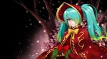  1girl blonde_hair bonnet christmas gloves green_eyes green_hair hair_over_one_eye ilris league_of_legends long_hair looking_at_viewer multicolored_hair ribbon solo sona_buvelle twintails wreath 