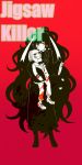 1girl azami_(kagerou_project) black_hair blood bookcage formal jigsaw_(character) kagerou_project long_hair puppet red_eyes ribbon saw_(movie) scales suit very_long_hair 