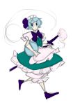  1girl abstract_cactus adapted_costume apron bloomers blue_eyes blue_hair bow konpaku_youmu maid maid_headdress puffy_sleeves sketch sword touhou underwear weapon 