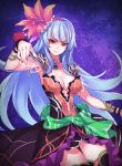  1girl blue_hair breasts cleavage flower hair_flower hair_ornament large_breasts long_hair looking_at_viewer matsuryuu red_eyes rocbouquet romancing_saga romancing_saga_2 saga smile solo thighhighs 