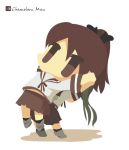  2girls brown_eyes brown_hair carrying chameleon_man_(three) character_request green_hair kantai_collection long_hair multiple_girls person_on_back ponytail ribbon 