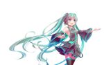  1girl absurdres aqua_eyes detached_sleeves green_hair hatsune_miku headset highres jam_(plumjam) long_hair nail_polish necktie open_mouth skirt solo thighhighs twintails very_long_hair vocaloid white_background 