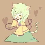  1girl animal_ears cat_ears cat_tail closed_eyes green_hair hat heart komeiji_koishi long_hair mike_(mikeneko) ribbon tail third_eye touhou yawning 