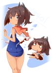  1girl brown_eyes brown_hair i-401_(kantai_collection) kantai_collection one-piece_swimsuit personification ponytail reku school_swimsuit short_hair solo swimsuit 