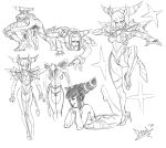  1girl all_fours ass breasts diepod han_juri kamui_(kill_la_kill) kill_la_kill lineart monochrome parody revealing_clothes sketch solo spiky_hair standing_on_one_leg street_fighter 