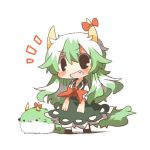  1girl :3 black_eyes blush ex-keine fang green_hair horns kamishirasawa_keine long_hair lowres open_mouth rebecca_(keinelove) ribbon smile sukusuku_hakutaku tail touhou 