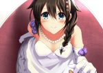  1boy 1girl absurdres akechi_shizuku blue_eyes braid breasts brown_hair dress elbow_gloves gloves hair_ornament hairclip highres jewelry kantai_collection long_hair necklace personification shigure_(kantai_collection) single_braid smile solo_focus wedding_dress 