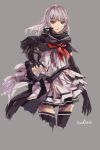  1girl fingerless_gloves gloves highres original red_eyes silver_hair skirt swd3e2 thighhighs zettai_ryouiki 