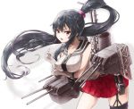  1girl artist_request bare_shoulders black_hair breasts canon gloves kantai_collection long_hair open_mouth personification pleated_skirt ponytail red_eyes skirt solo white_gloves yahagi_(kantai_collection) 
