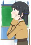  1girl black_hair blue_eyes desk folded_hair hair_rings long_hair nagi_no_asukara profile rin_kasutera school_desk school_uniform shiodome_miuna sitting twintails 