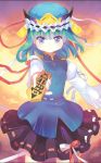  1girl blue_eyes blush green_hair hat ribbon rod_of_remorse shikieiki_yamaxanadu short_hair silverms2 skirt solo touhou 