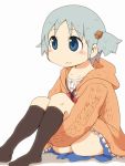  1girl blue_eyes blue_hair blush hair_ornament kanae_(kanaunko) naganohara_mio nichijou short_twintails sitting solo twintails 