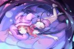  1girl bed duel_monster from_behind ghostrick_succubus hat heart long_hair lying petite red_eyes redhead solo sukumo_(kemutai) tail tattoo wings wink yuu-gi-ou 