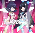  2girls angel_wings artist_request black_hair cosplay creator_connection cross-laced_legwear dress frills halo kill_la_kill kiryuuin_satsuki long_hair matoi_ryuuko midriff multiple_girls panty_&amp;_stocking_with_garterbelt panty_(psg) panty_(psg)_(cosplay) parody short_hair stocking_(psg) stocking_(psg)_(cosplay) striped striped_legwear style_parody sword thighhighs weapon wings 