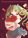  1girl artist_name bouquet flower food fruit ghost_(ghost528) gift green_eyes green_hair hatsune_miku long_hair skirt solo strawberry twintails valentine vocaloid 