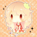  1girl :3 character_request copyright_request crown flower heart long_hair lowres mike_(mikeneko) pink_hair red_eyes ribbon sitting sparkle 
