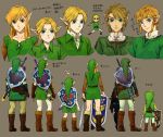  6+boys :3 blonde_hair blue_eyes brown_hair bust chainmail earrings fingerless_gloves gloves hat irohaniwoedotirinuruwo jewelry link master_sword midna multiple_boys multiple_persona ocarina_of_time over_shoulder pantyhose pointy_ears shield skyward_sword sword sword_over_shoulder the_legend_of_zelda the_legend_of_zelda_(nes) toon_link translation_request tunic vambraces weapon weapon_over_shoulder young_link younger 