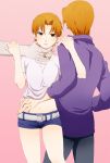  1boy 1girl dual_persona fate/zero fate_(series) genderswap jacket nanakusa_(kusanashi) orange_hair purple_jacket short_shorts shorts uryuu_ryuunosuke 