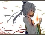  1girl fire hat mononobe_no_futo pink_eyes ribbon-trimmed_sleeves ribbon_trim silver_hair tate_eboshi touhou wide_sleeves yuuhagi_(amaretto-no-natsu) 