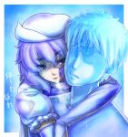  blue_eyes blue_hair breath bridal_gauntlets dudufedu faceless faceless_male frozen hat ice letty_whiterock touhou 