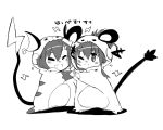  2girls ^_^ closed_eyes cosplay ikazuchi_(kantai_collection) inazuma_(kantai_collection) kantai_collection long_hair monochrome multiple_girls open_mouth personification pikachu pikachu_(cosplay) pokemon raichu raichu_(cosplay) short_hair smile tail tonami_kanji translation_request wink 