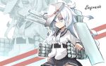  1girl blue_eyes cannon colored_eyelashes hammer_and_sickle hat hibiki_(kantai_collection) kantai_collection long_hair silver_hair skirt smile solo star tonami_kanji verniy_(kantai_collection) zoom_layer 