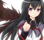  1girl akemi_homura black_hair hairband kago-tan long_hair mahou_shoujo_madoka_magica ribbon simple_background spoilers violet_eyes white_background wings 