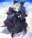  1girl black_dress black_legwear bow cape dress hair_bow highres len loafers long_hair melty_blood pantyhose pointy_ears red_eyes ripples shoes silver_hair solo tsukihime yusano 