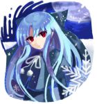  1girl blue_hair bow capelet hair_bow len long_hair melty_blood moon pointy_ears red_eyes solo tsukihime yusano 