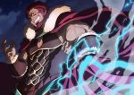  1boy armor beard cape electricity facial_hair fate/zero fate_(series) highres oiun red_eyes redhead rider_(fate/zero) solo 