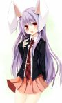  1girl animal_ears blazer long_hair necktie purple_hair rabbit_ears red_eyes reisen_udongein_inaba solo touhou very_long_hair white_background yuuhagi_(amaretto-no-natsu) 