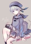  1girl blue_eyes grey_hair gun hanekoto hat kantai_collection personification rough sailor sailor_hat short_hair solo weapon z1_leberecht_maass_(kantai_collection) 