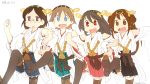  4girls bare_shoulders black_hair blue_eyes brown_eyes brown_hair detached_sleeves glasses hairband haruna_(kantai_collection) hiei_(kantai_collection) japanese_clothes kantai_collection kirishima_(kantai_collection) kongou_(kantai_collection) lineup long_hair multiple_girls nichijou open_mouth pantyhose parody personification short_hair siblings sisters smile style_parody thighhighs 