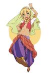  1boy arabian_clothes blonde_hair bracelet cosplay dancer free! green_eyes hazuki_nagisa hazuki_nagisa_(cosplay) inazuma_eleven inazuma_eleven_(series) jewelry male miyasaka_ryou navel necklace open_mouth smile tan tomo_(sjim) trap 