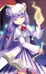 1girl blush book bow crescent hat long_hair magic patchouli_knowledge purple_hair silverms2 solo touhou violet_eyes 