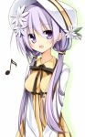  1girl casual flower hair_flower hair_ornament hat long_hair low_twintails musical_note purple_hair solo touhou tsukumo_benben twintails violet_eyes white_background yuuhagi_(amaretto-no-natsu) 