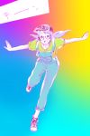  arms_out blue_eyes dr._slump glasses hat long_hair norimaki_arale overalls purple_hair running sneekers suku~tsura_perth 