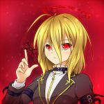  1girl adapted_costume blonde_hair buckle cross ex-rumia halo red_background red_eyes rumia short_hair tennenmoe touhou 