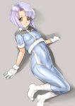  1girl bob_cut bodysuit character_request cropped_jacket gloves purple_hair solo white_gloves yellow_eyes 