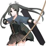  1girl bow_(weapon) highres kantai_collection long_hair looking_at_viewer mikoto_(oi_plus) simple_background skirt solo twintails weapon white_background zuikaku_(kantai_collection) 