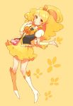  1girl blonde_hair cure_honey curly_hair hair_bow happinesscharge_precure! hayashi long_hair magical_girl oomori_yuuko ponytail ribbon skirt smile solo yellow_background yellow_eyes 
