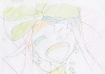  1girl bow color_trace commentary earrings eyepatch harime_nui highres jewelry key_frame kill_la_kill official_art open_mouth production_art sketch smile trigger_(company) 